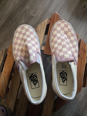 Vans Women Slip-On Checkerboard Sneakers — Pink
